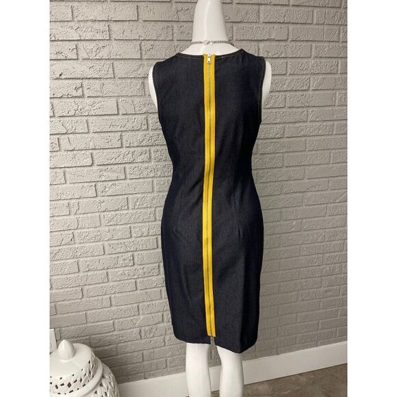 Maggy London Women Stretchy Ruched  Sheath Dress With Yellow Back Zipper Size 4 - Picture 4 of 12